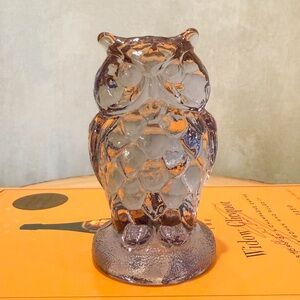 Vintage Late-20th Century Glass Owl Figurine Paperweight by Mosser Pale Lilac